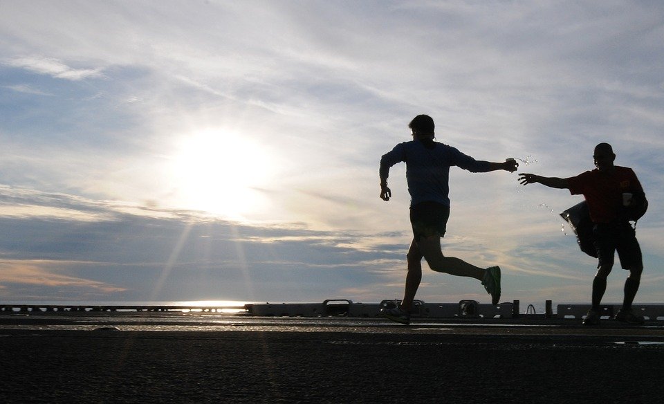 Runner, Jogging, Morning, Sky, Clouds, Sunrise, Water